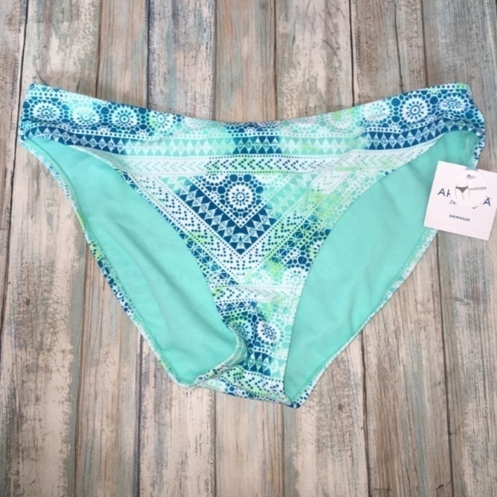 NWT Arizona Jean Company Geometric Bikini Bottoms Women’s XL Blue Green Boho